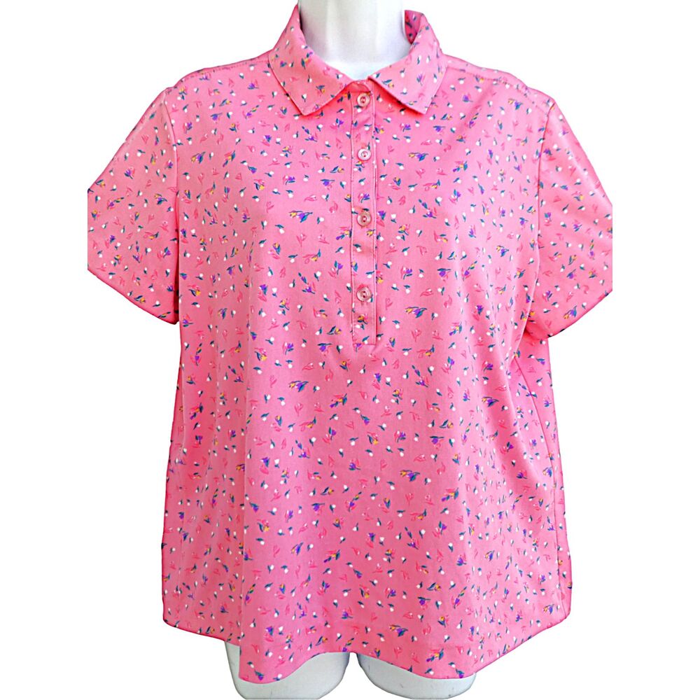 Vintage USA 70s Graff Californiawear Ditsy Pink Floral Henley Polo Shirt XL